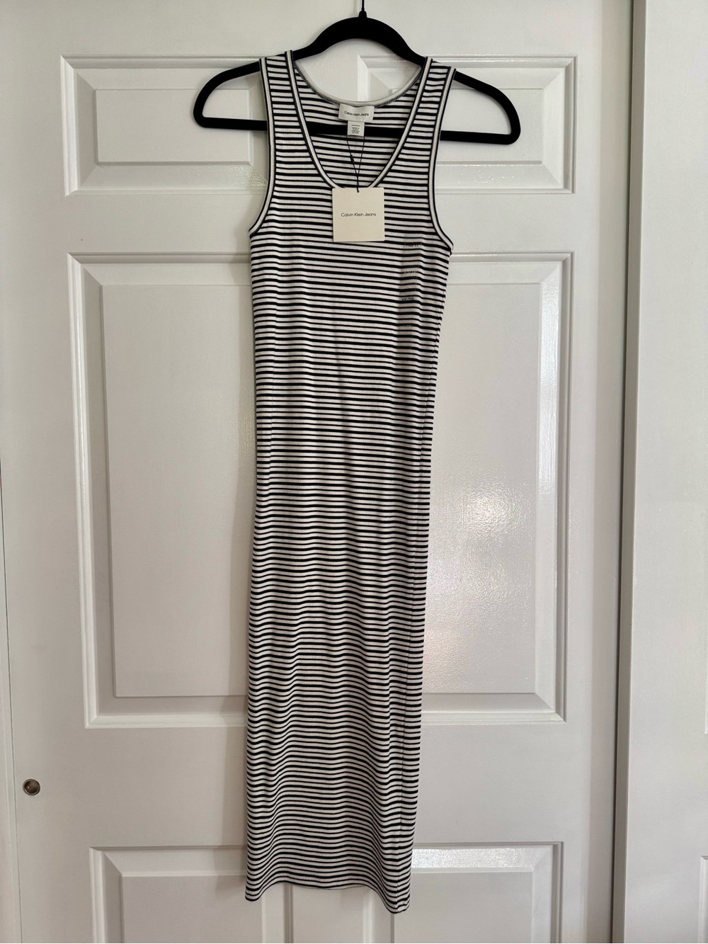 Calvin Klein Jeans Navy & White Striped Ribbed Tank Bodycon Dress